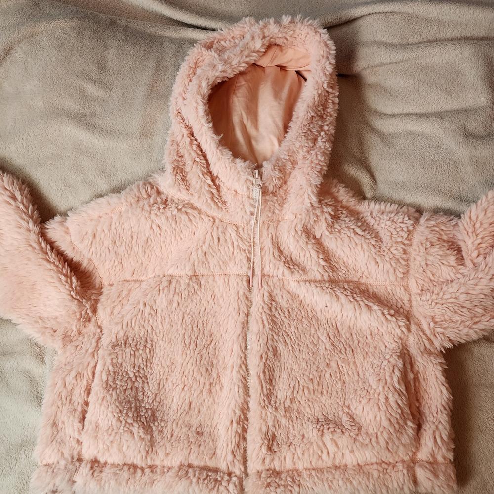 BDG Urban Outfitters Women’s Light Pink Zip Up Hoodie Sherpa Crop Jacket Small - Picture 4 of 7
